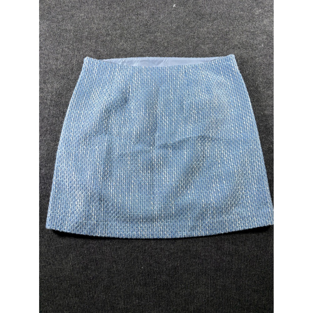 LOFT Blue White Tweed Mini Skirt NWT Size 10 A-Line‎ Textured Side Zip 36059331 - Picture 8 of 9